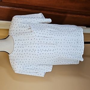 VINTAGE BLOUSE TESS PARIS MILAND 14 GREEN WHITE BUTTONS 100% POLYESTER Korea